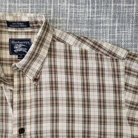 BURBERRY LONDON Button Down Shirt Plaid Brown Tan Made in USA Men's M - Picture 5 of 12